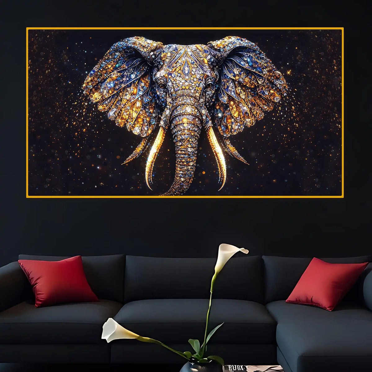 Elephant Power Symbol Wall Art Crystal Glass Painting