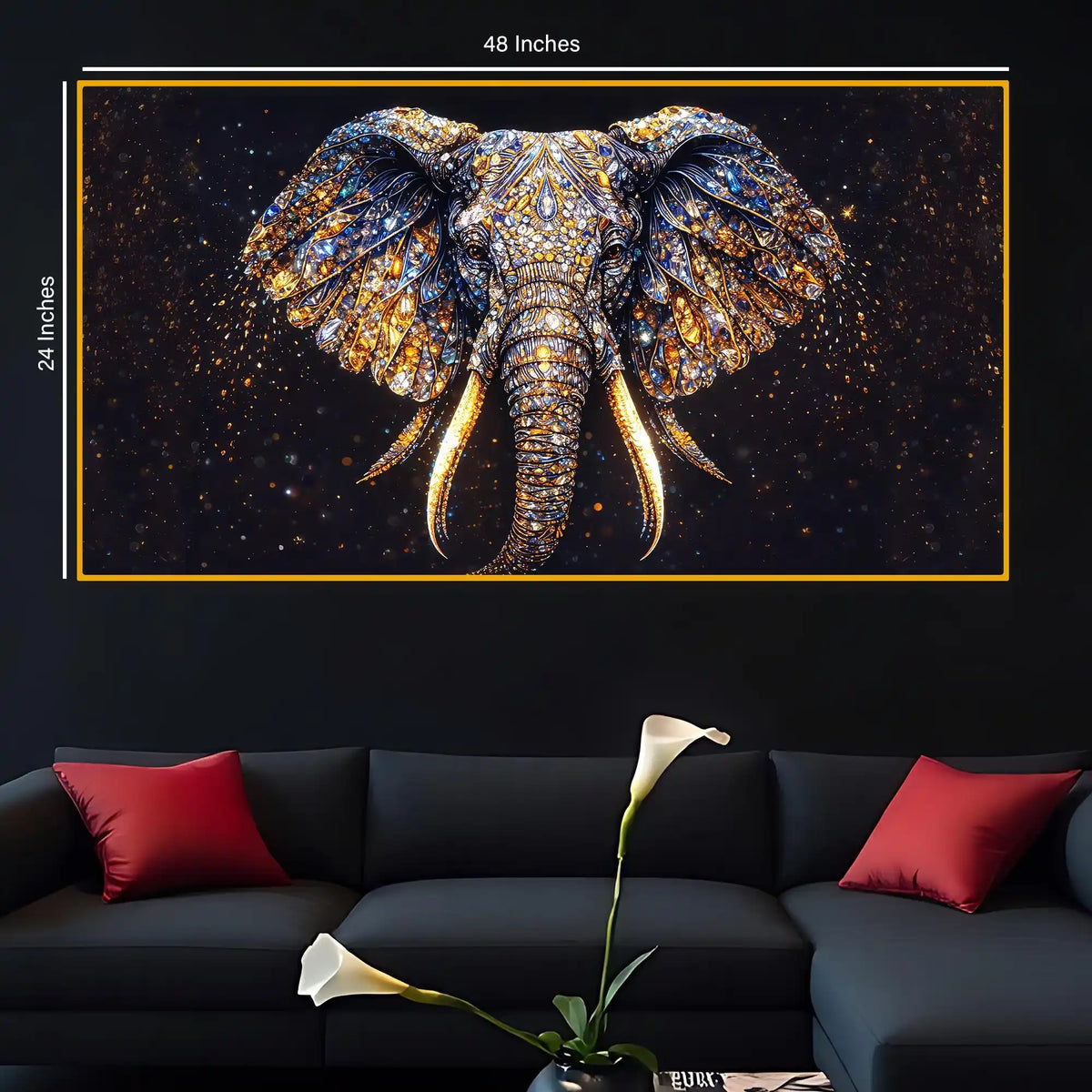 Elephant Power Symbol Wall Art Crystal Glass Painting