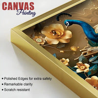 Eloquent Royal Peacock in Golden Blossom Garden Premium Canvas Wall Painting