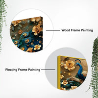 Eloquent Royal Peacock in Golden Blossom Garden Premium Canvas Wall Painting