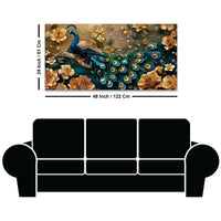 Eloquent Royal Peacock in Golden Blossom Garden Premium Canvas Wall Painting