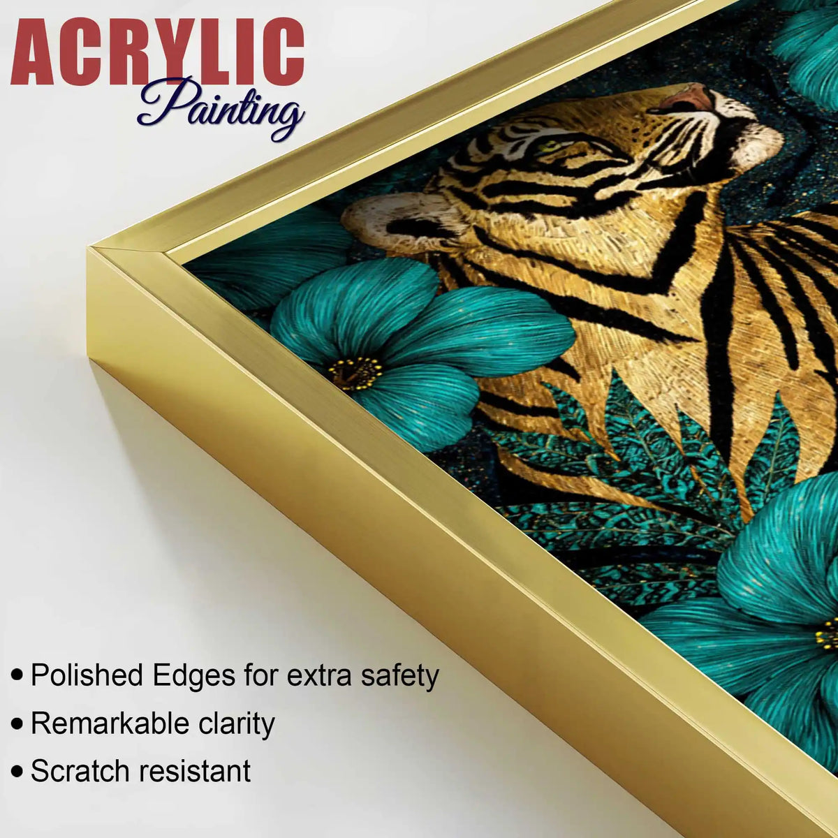 Emerald Garden Tigers Acrylic Floating Frame Wall Painting Set of 3