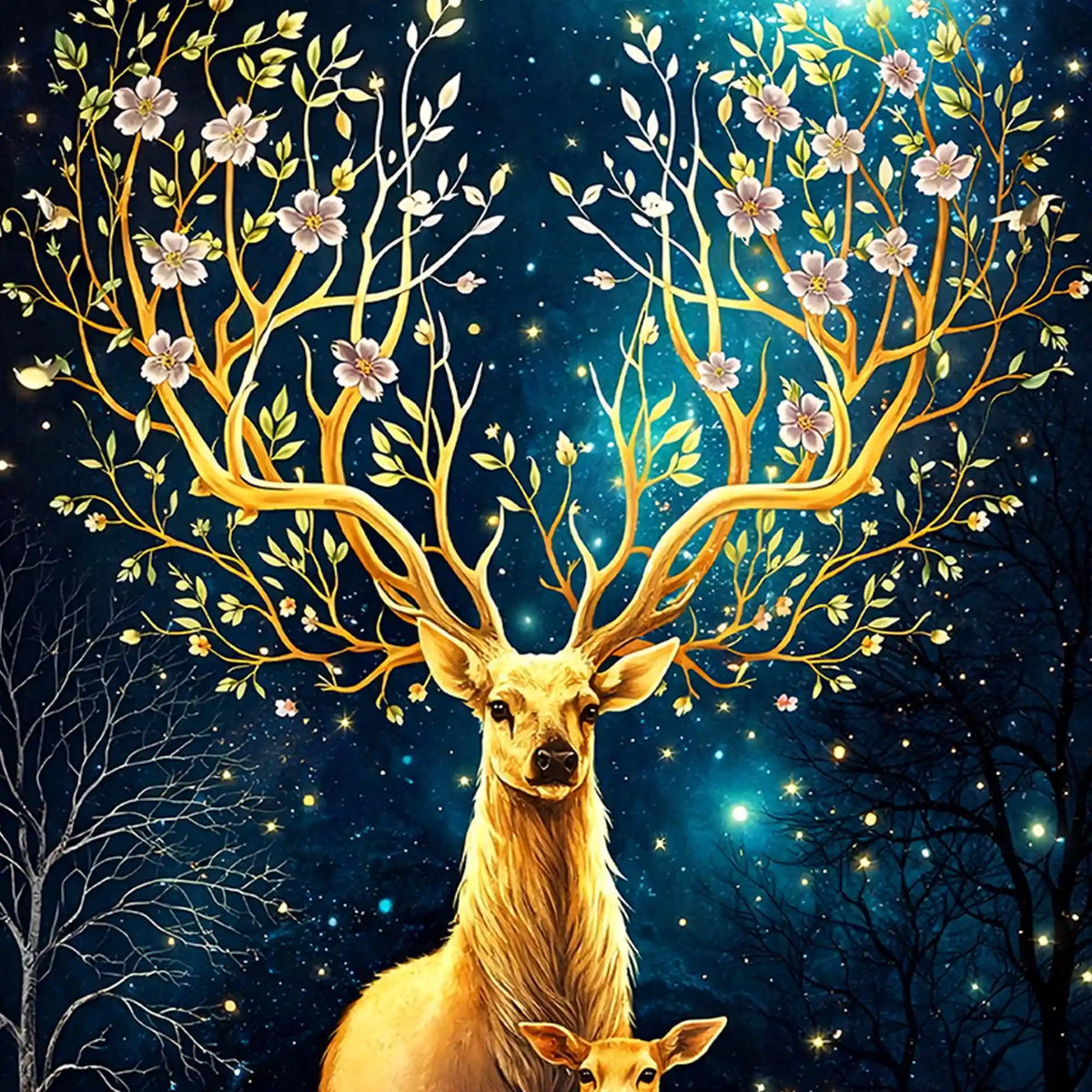 Enchanted Forest Guardians Floating Frame Crystal Wall Painting