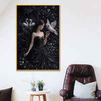 Enchanted Swan Princess Floating Frame Crystal Wall Painting