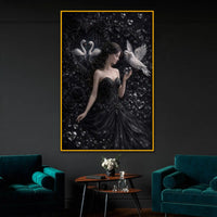 Enchanted Swan Princess Floating Frame Crystal Wall Painting