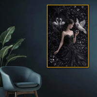 Enchanted Swan Princess Floating Frame Crystal Wall Painting