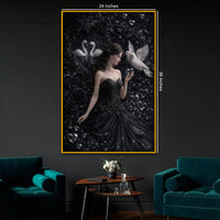 Enchanted Swan Princess Floating Frame Crystal Wall Painting
