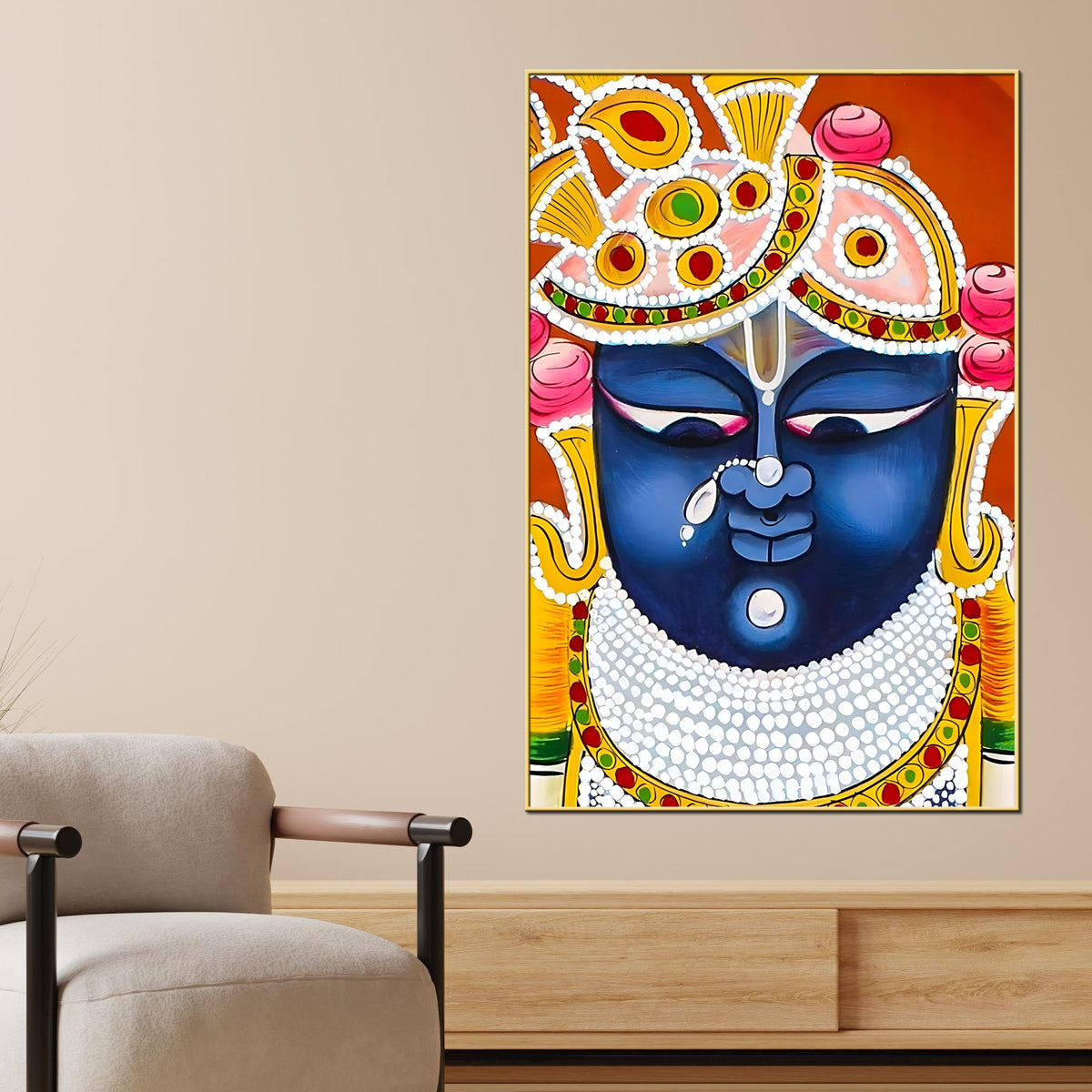 Enchanting Lord Shreenathji Pichwai Style Portrait Canvas Painting