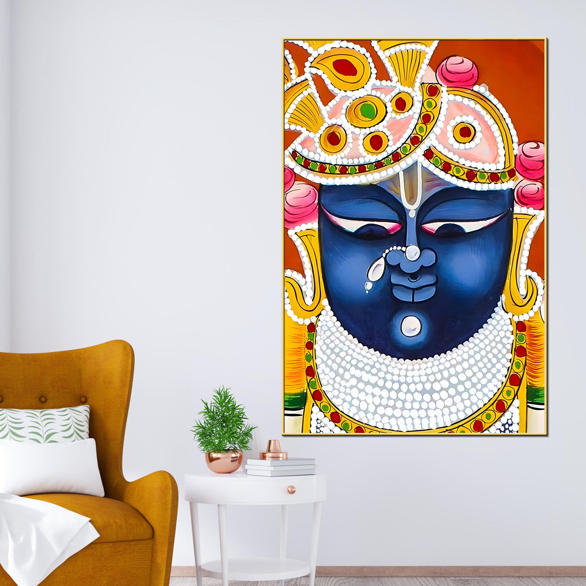 Enchanting Lord Shreenathji Pichwai Style Portrait Canvas Painting