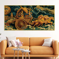 Epic Mahabharata War Scene Krishna Arjuna Painting