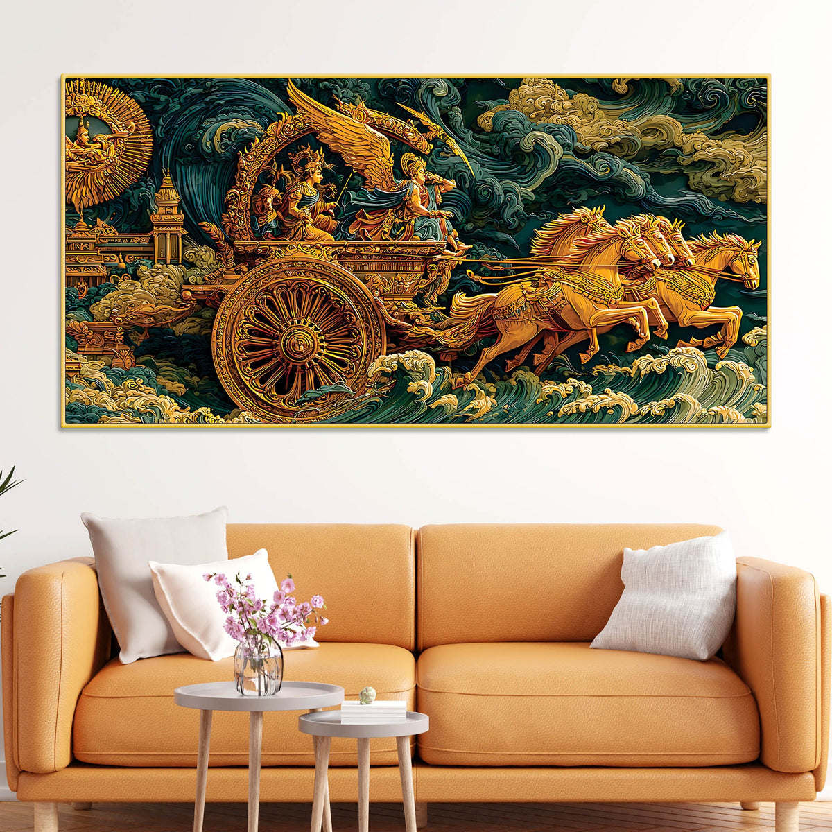 Epic Mahabharata War Scene Krishna Arjuna Painting