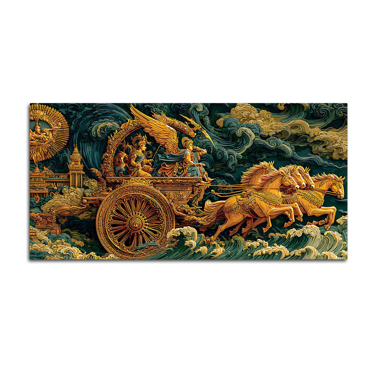 Epic Mahabharata War Scene Krishna Arjuna Painting