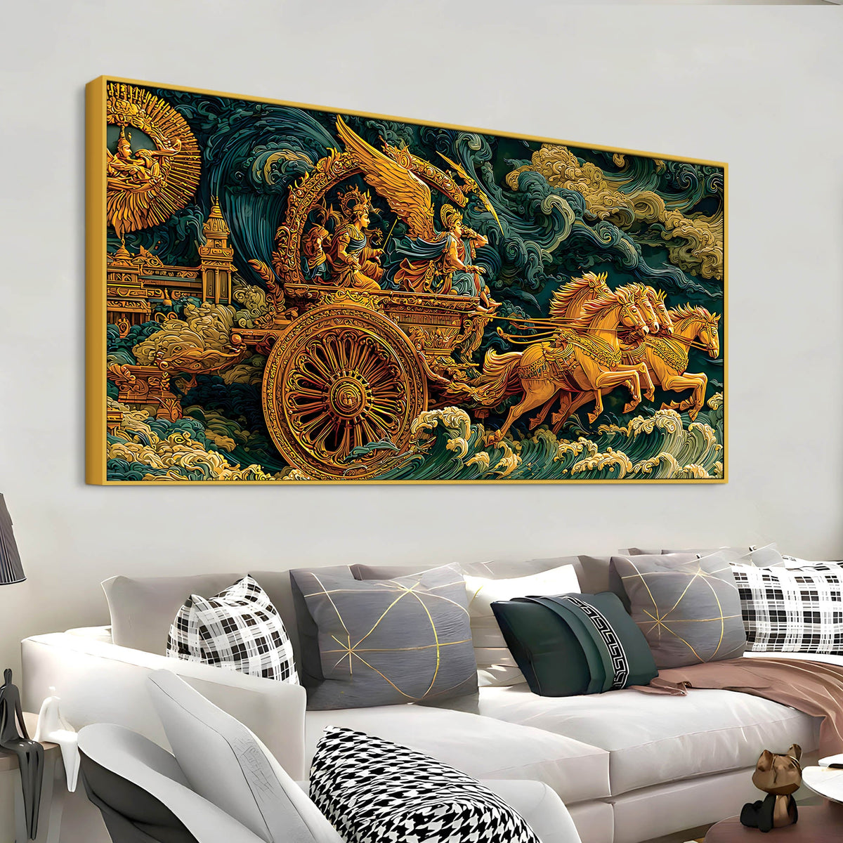 Epic Mahabharata War Scene Krishna Arjuna Painting