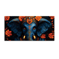 Eternal Indigo Lord Ganpati In Divine Floral Aura Premium Canvas Wall Painting for Home & Office – Modern Spiritual Wall Decor