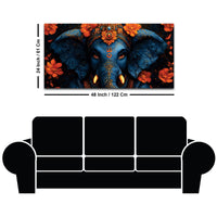 Eternal Indigo Lord Ganpati In Divine Floral Aura Premium Canvas Wall Painting for Home & Office – Modern Spiritual Wall Decor