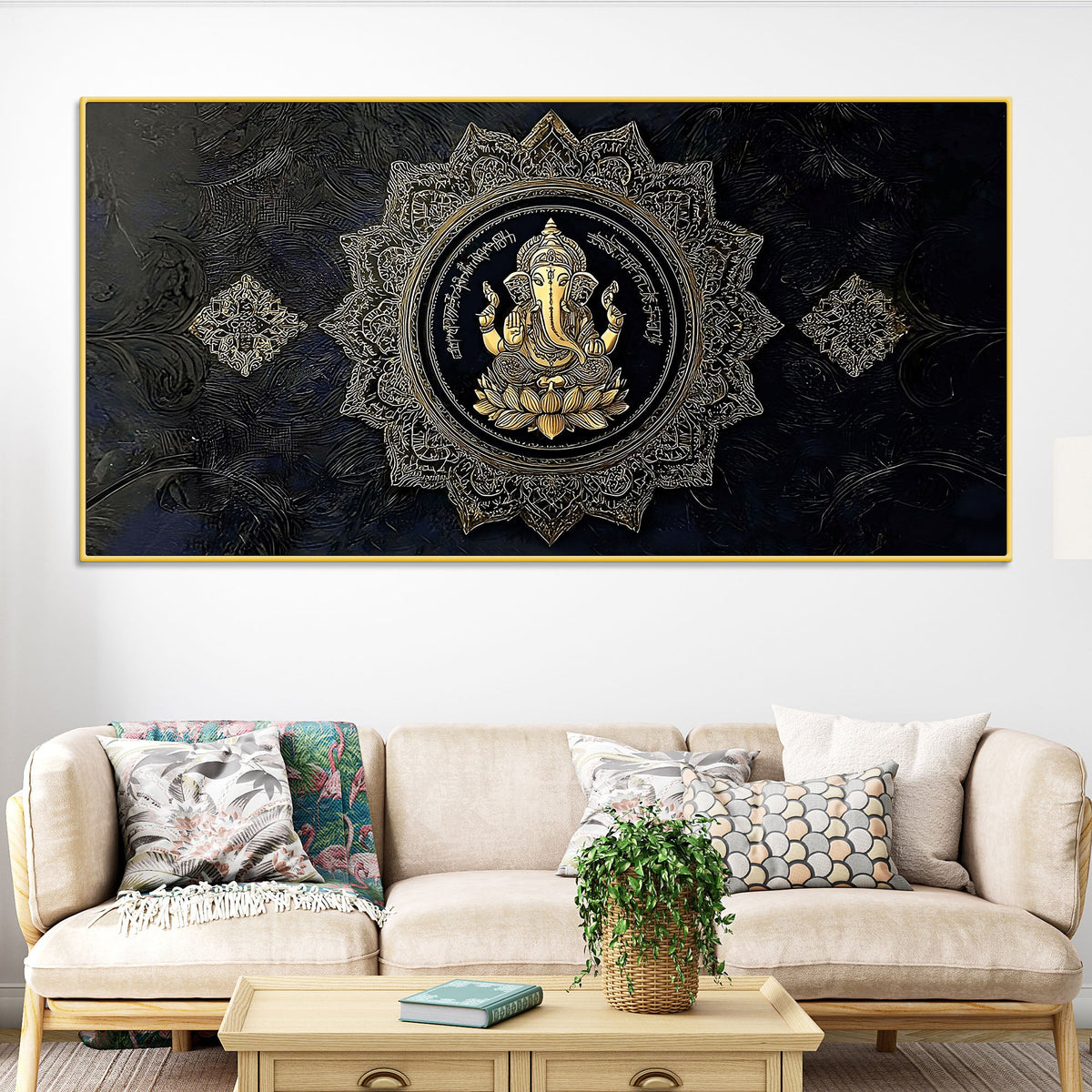 Eternal Lord Shri Ganesh Golden Mandala Art Canvas Wall Painting for Home & Office – Contemporary Spiritual Wall Art