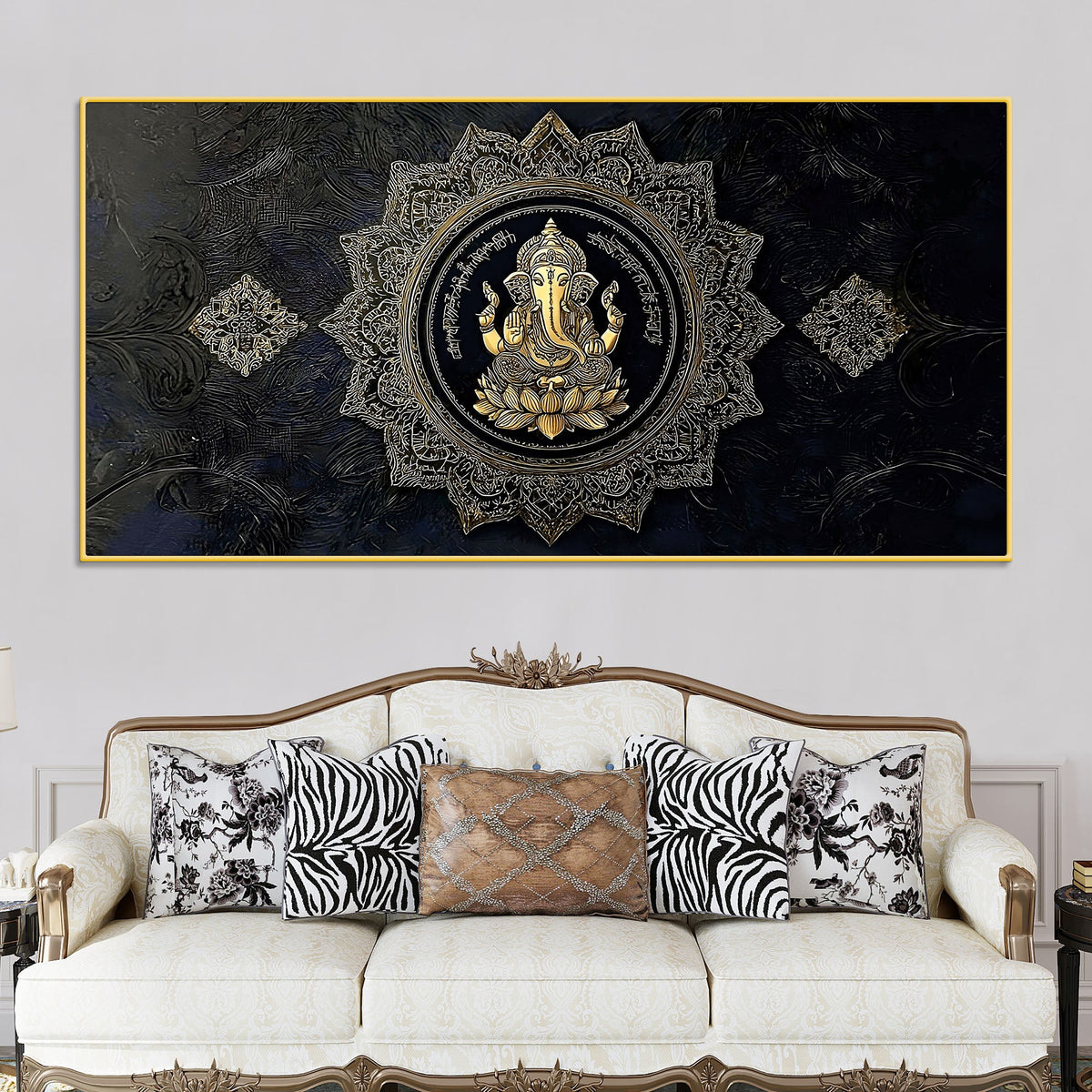 Eternal Lord Shri Ganesh Golden Mandala Art Canvas Wall Painting for Home & Office – Contemporary Spiritual Wall Art