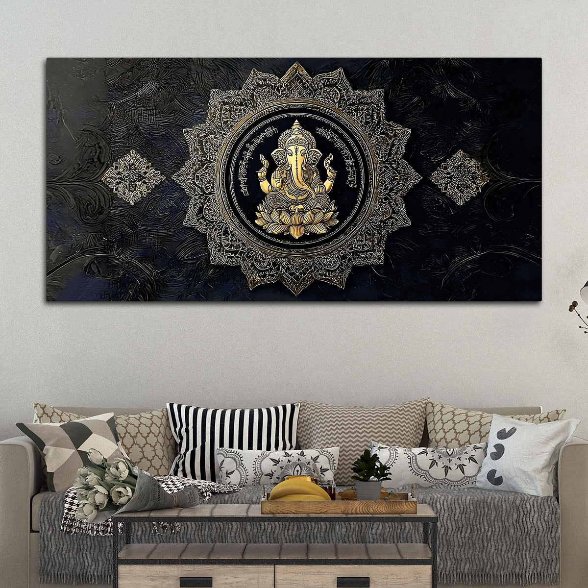 Eternal Lord Shri Ganesh Golden Mandala Art Canvas Wall Painting for Home & Office – Contemporary Spiritual Wall Art