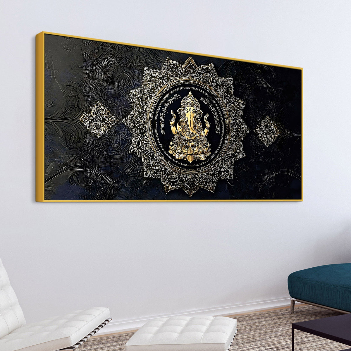 Eternal Lord Shri Ganesh Golden Mandala Art Canvas Wall Painting for Home & Office – Contemporary Spiritual Wall Art