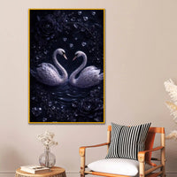 Eternal Love Swan Pair Floating Frame Crystal Wall Painting