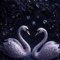 Eternal Love Swan Pair Floating Frame Crystal Wall Painting