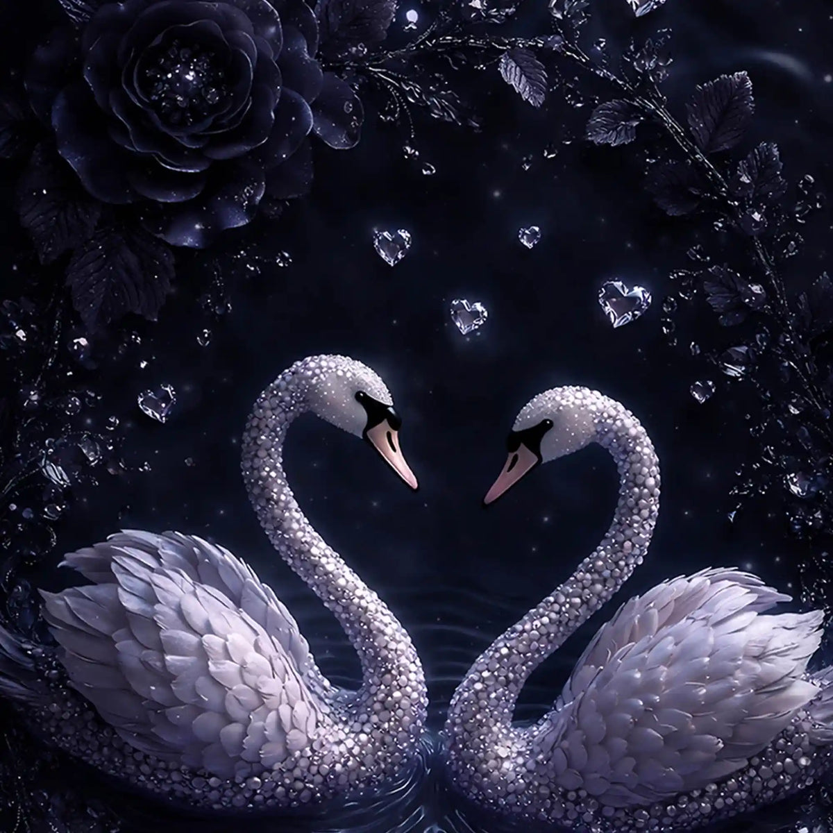 Eternal Love Swan Pair Floating Frame Crystal Wall Painting