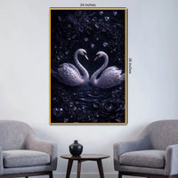 Eternal Love Swan Pair Floating Frame Crystal Wall Painting