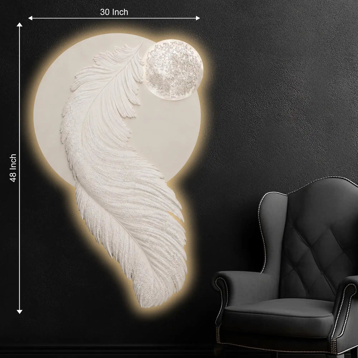 Ethereal Feather Moonlight Premium Crystal Glass Backlit LED Wall Art