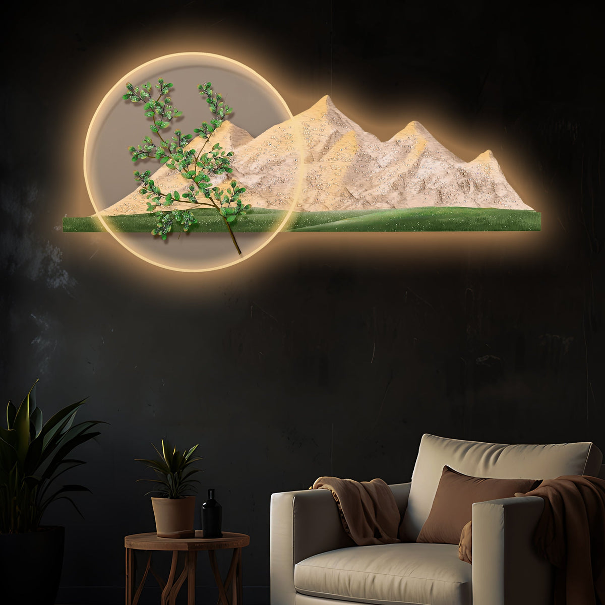 Ethereal Peaks Crystal Glass Backlit LED Wall Art