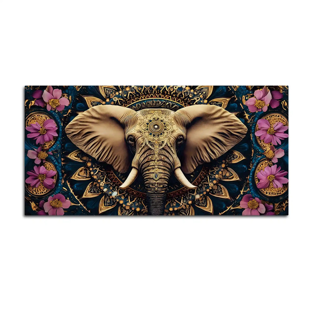 Ethnic Elephant Canvas Floral Wall Art Painting for Home Decor