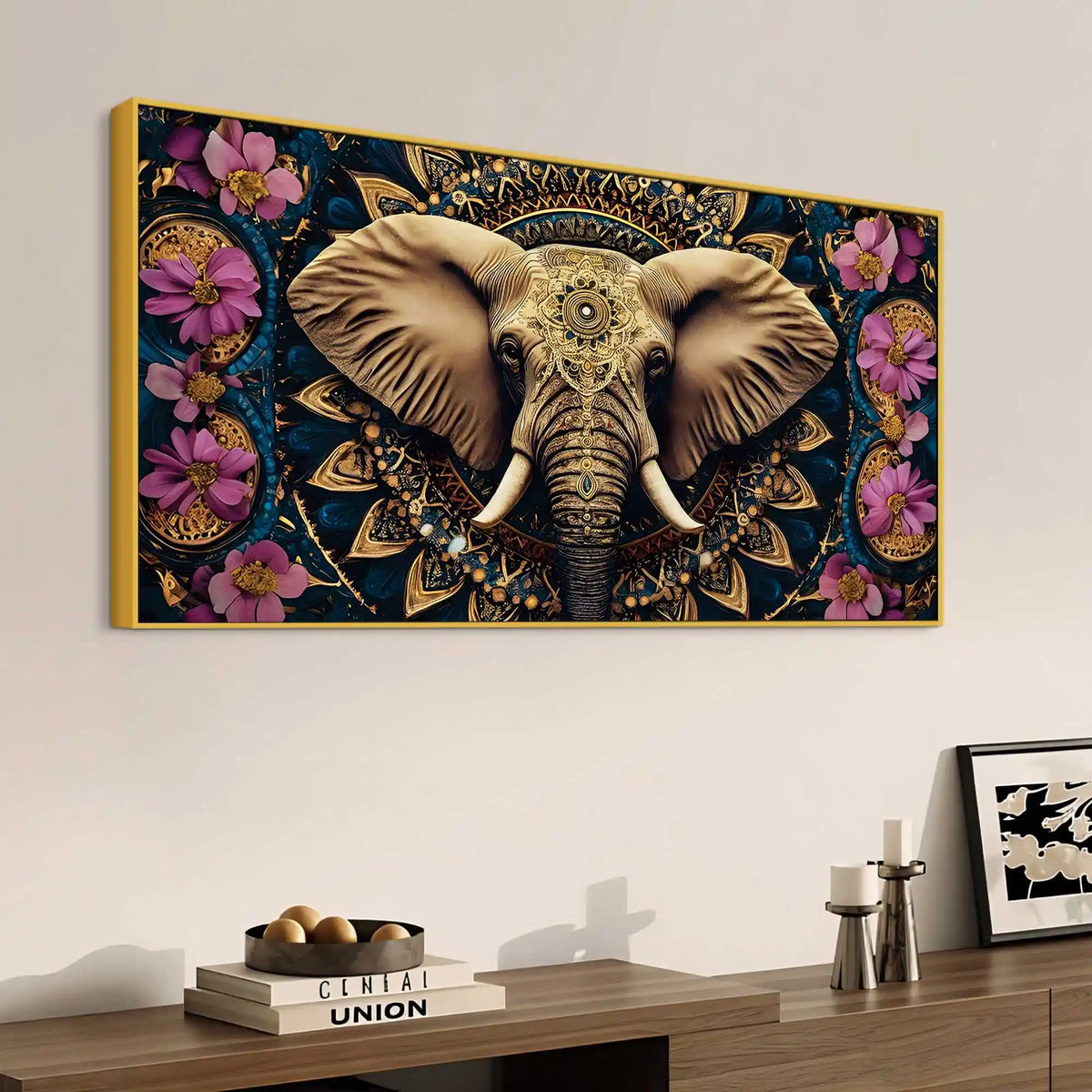 Ethnic Elephant Canvas Floral Wall Art Painting for Home Decor