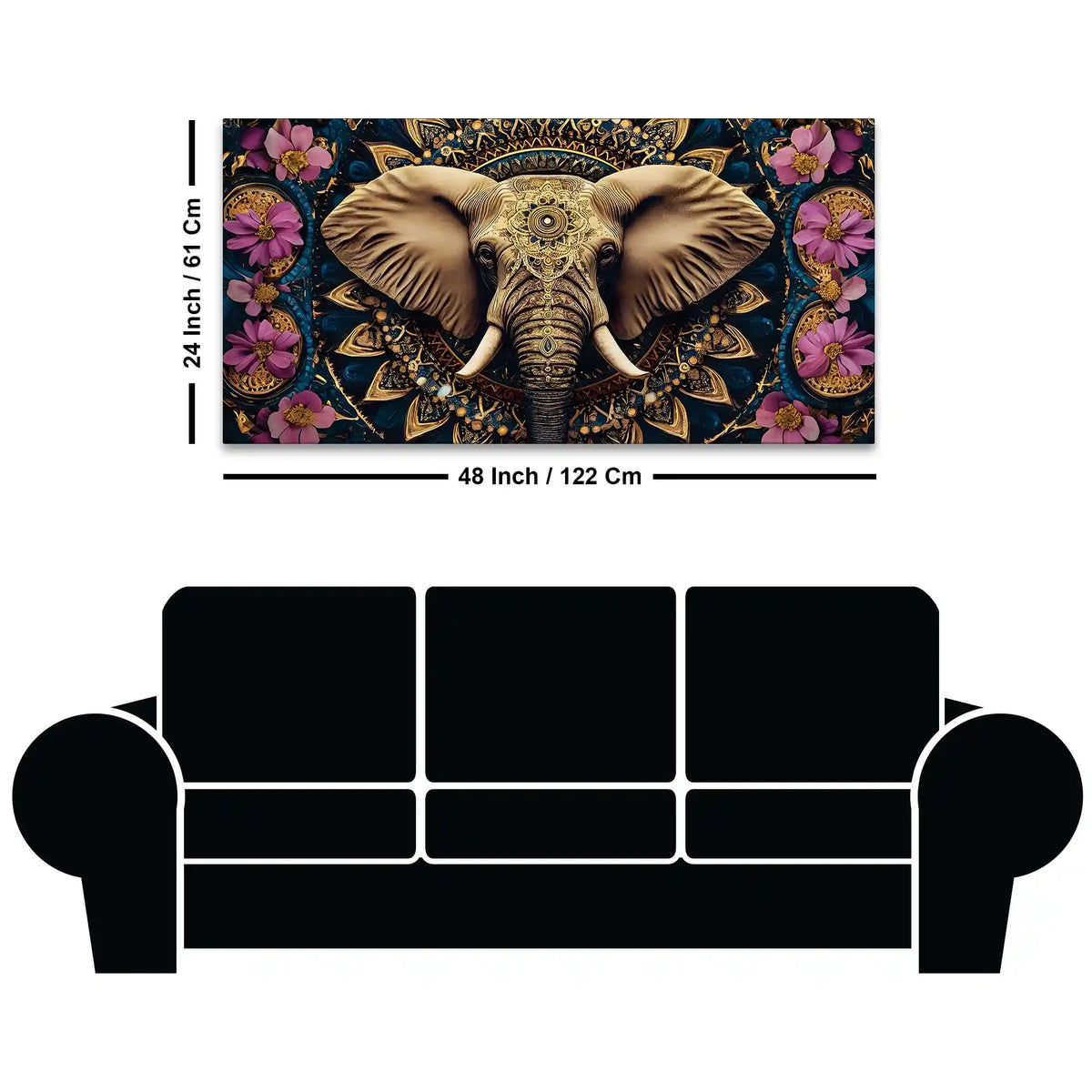 Ethnic Elephant Canvas Floral Wall Art Painting for Home Decor