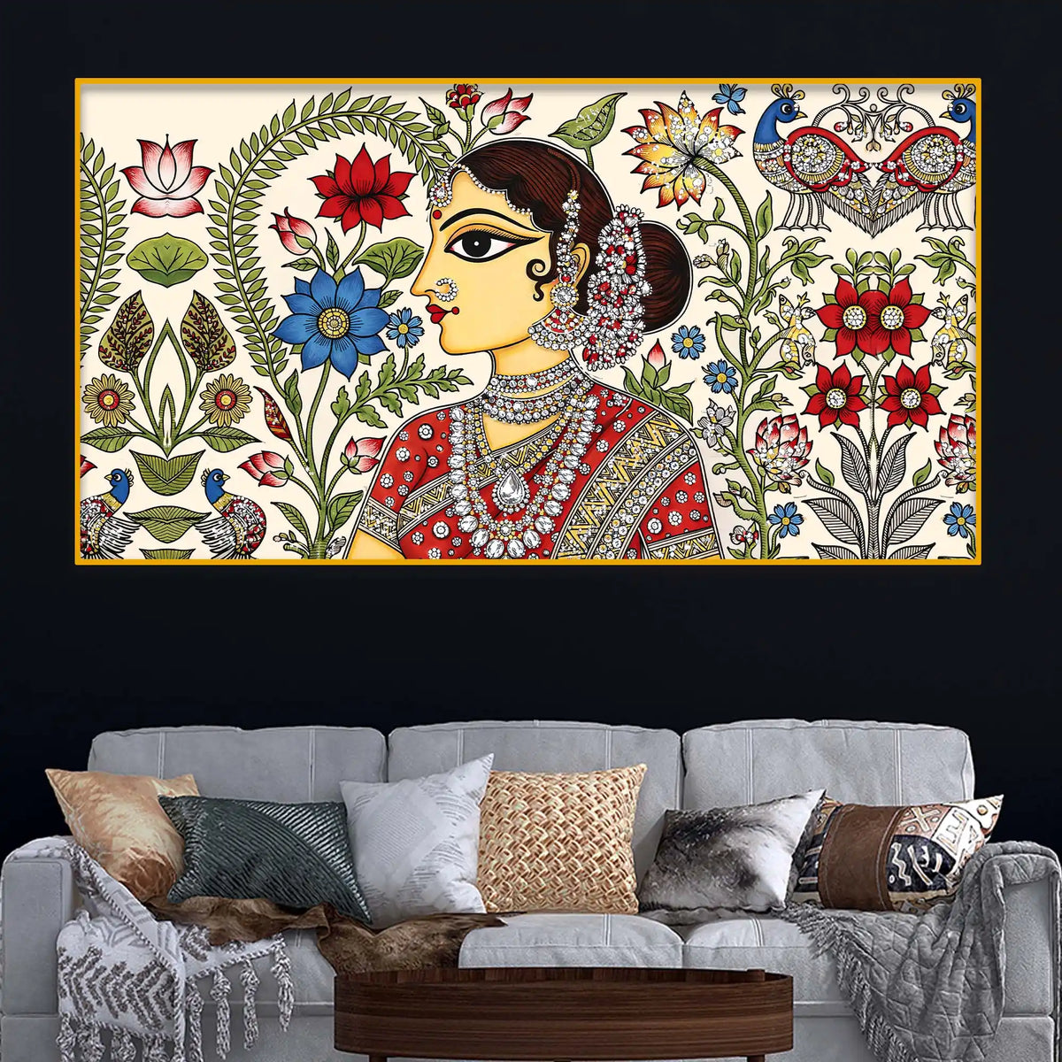 Ethnic Indian Art Crystal Glass Painting for Living Room Decor