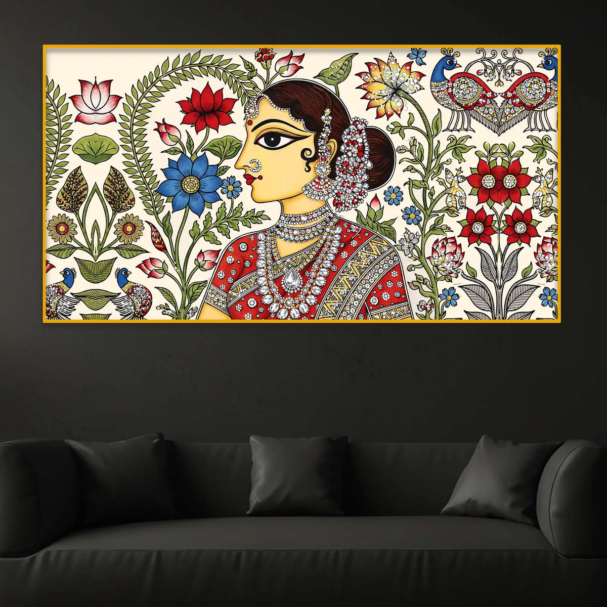 Ethnic Indian Art Crystal Glass Painting for Living Room Decor