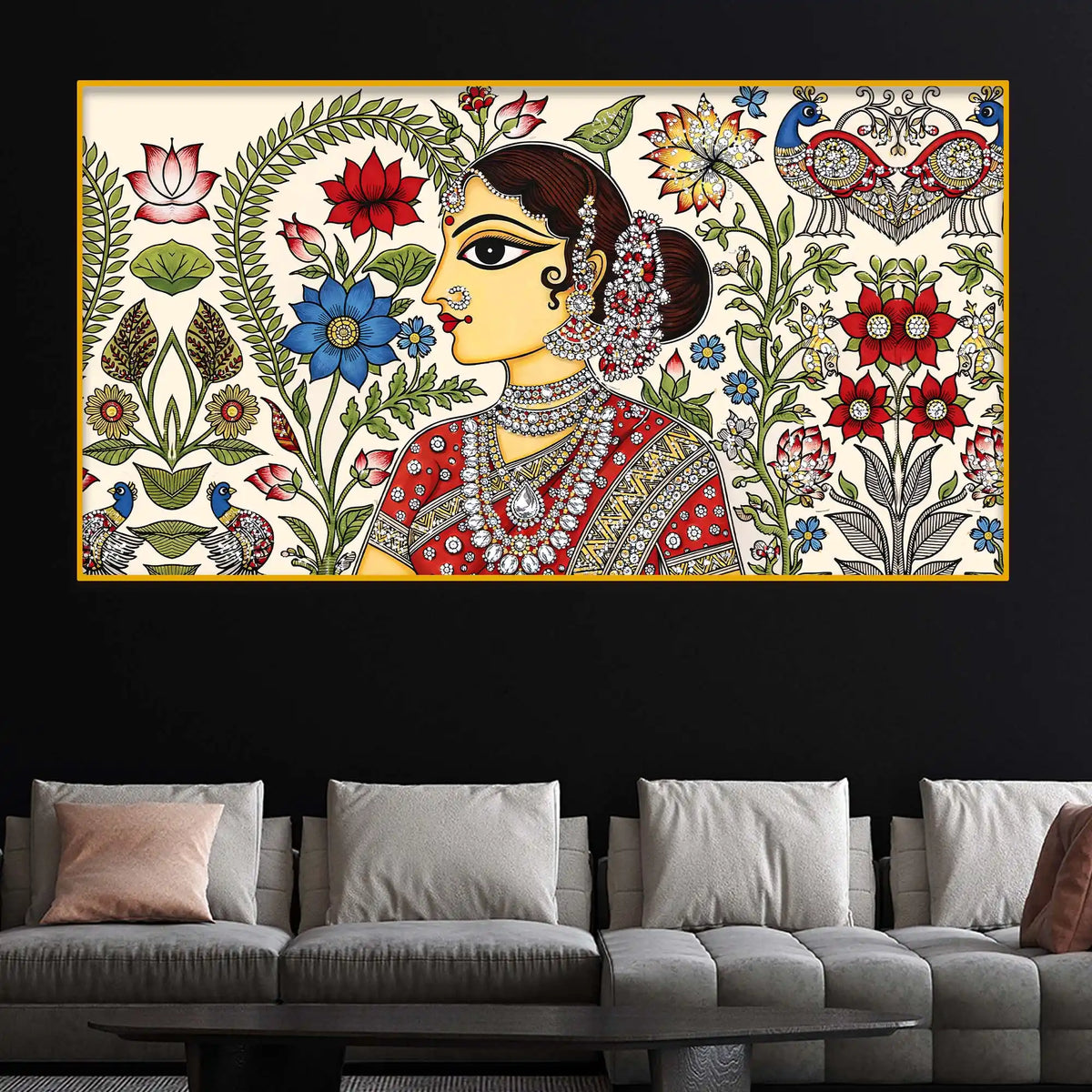 Ethnic Indian Art Crystal Glass Painting for Living Room Decor