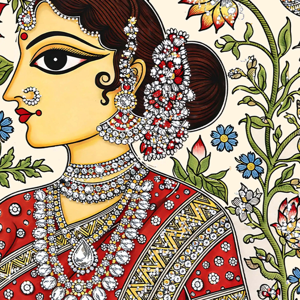 Ethnic Indian Art Crystal Glass Painting for Living Room Decor