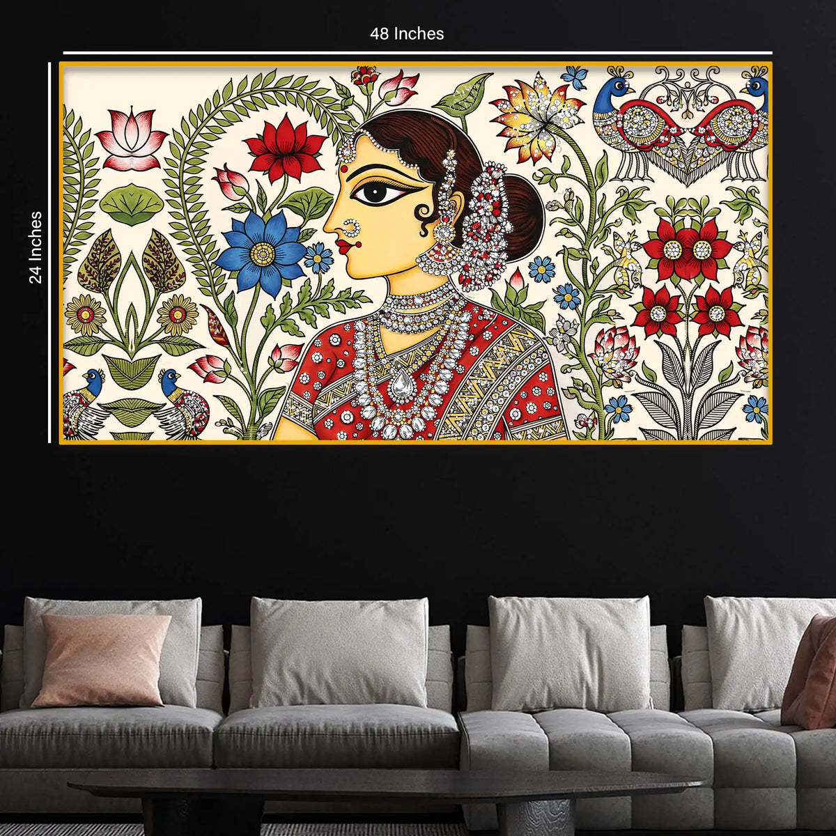 Ethnic Indian Art Crystal Glass Painting for Living Room Decor