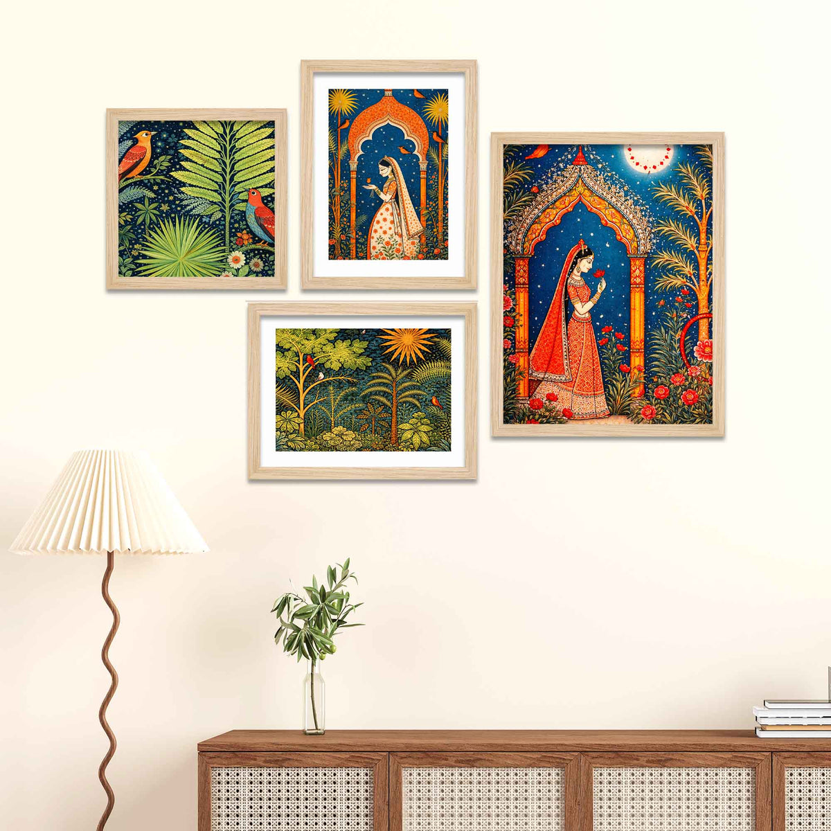 Ethnic Indian Garden Wall Frame Set of Four