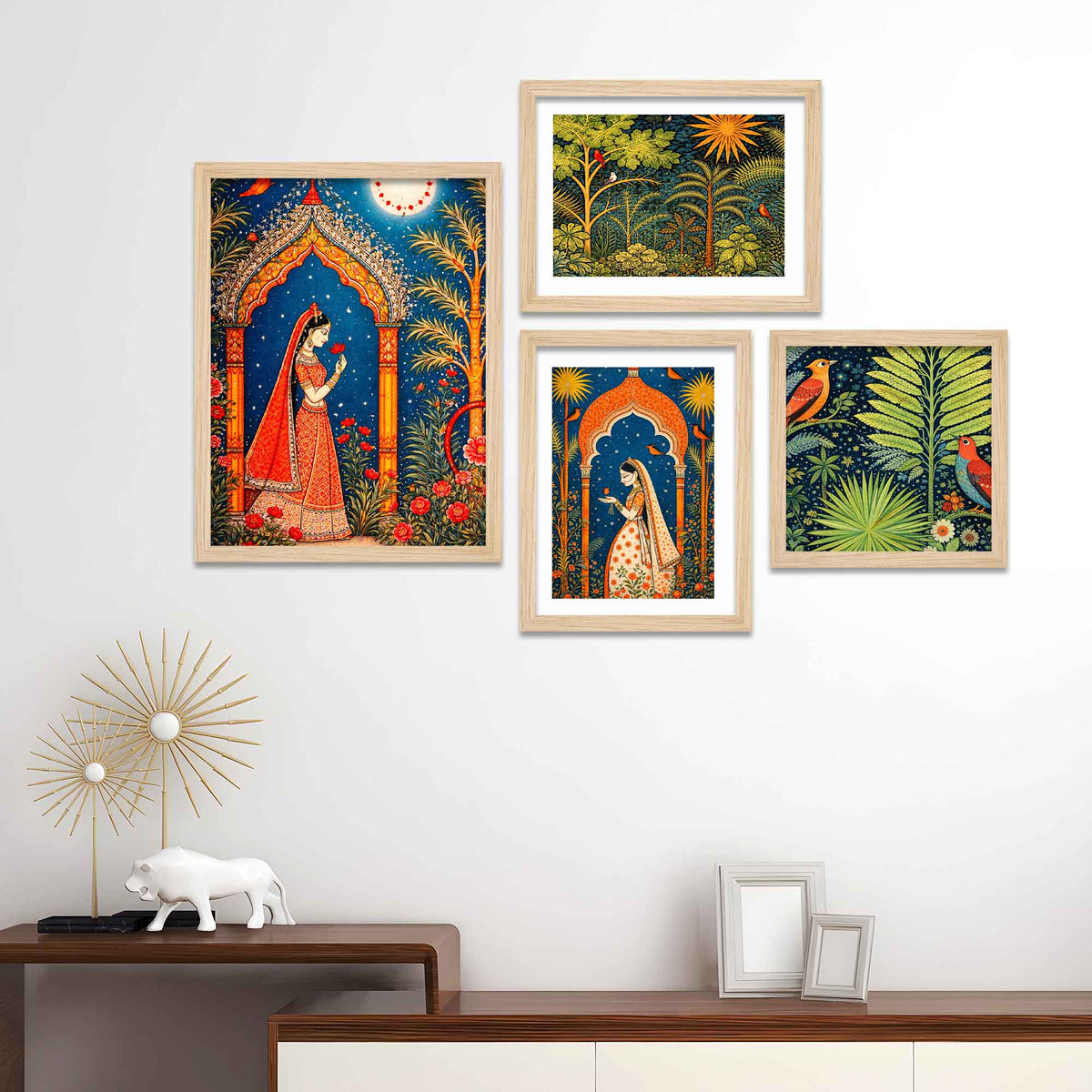 Ethnic Indian Garden Wall Frame Set of Four