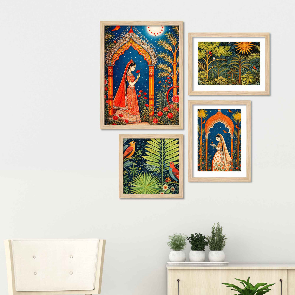 Ethnic Indian Garden Wall Frame Set of Four