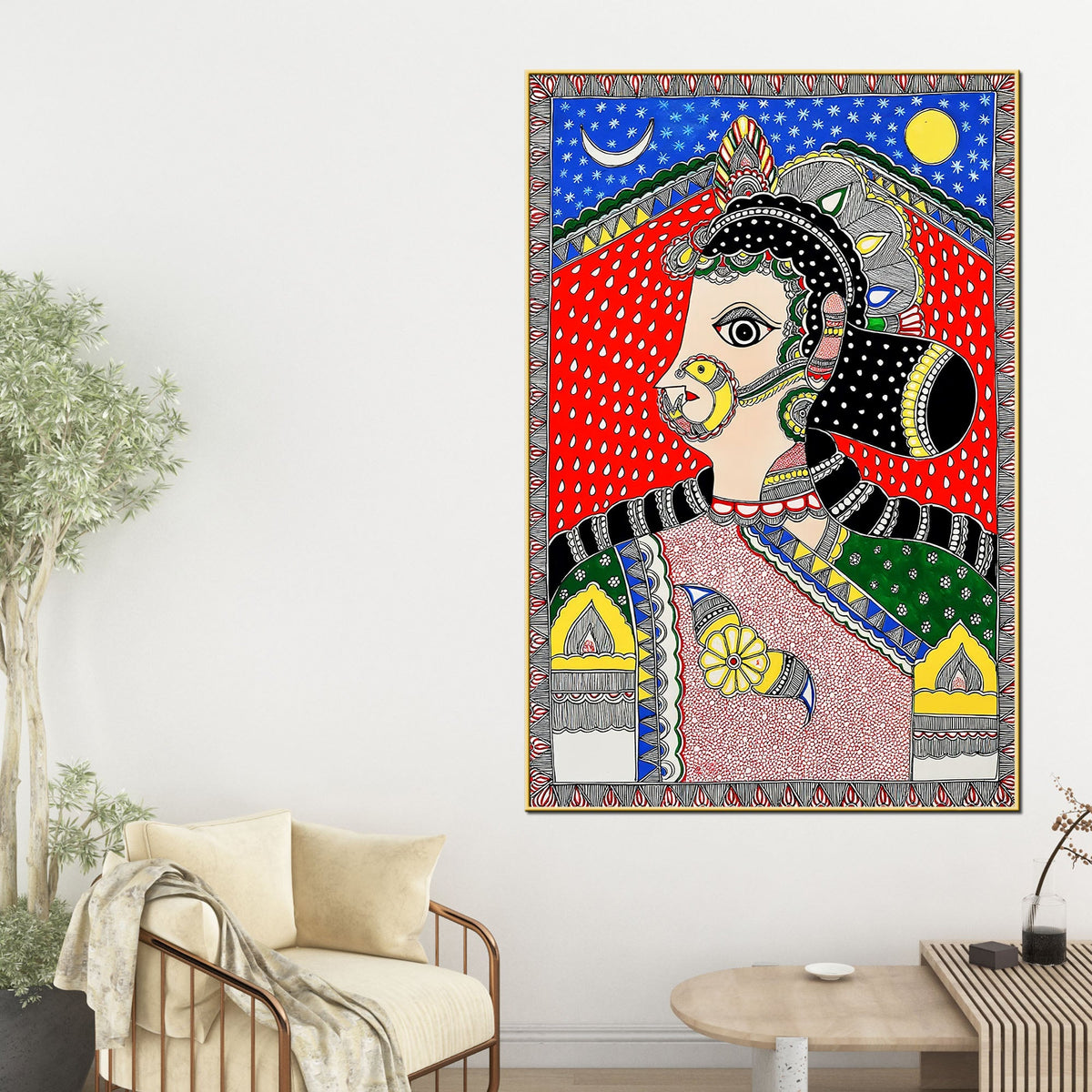 Ethnic Indian Lady Madhubani Canvas Painting