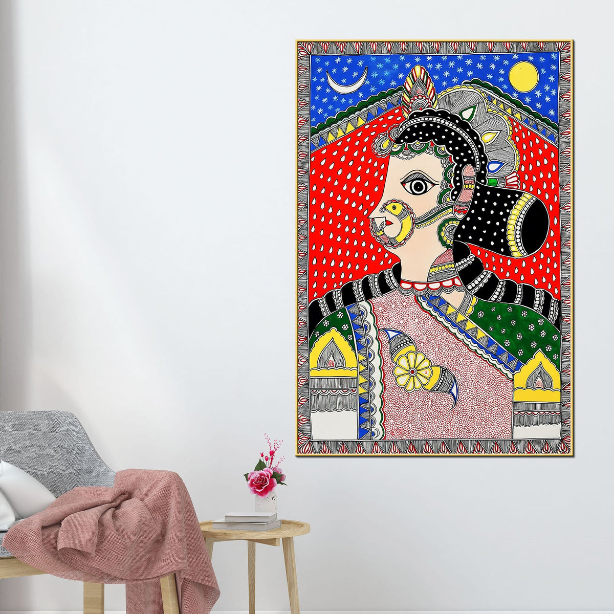 Ethnic Indian Lady Madhubani Canvas Painting