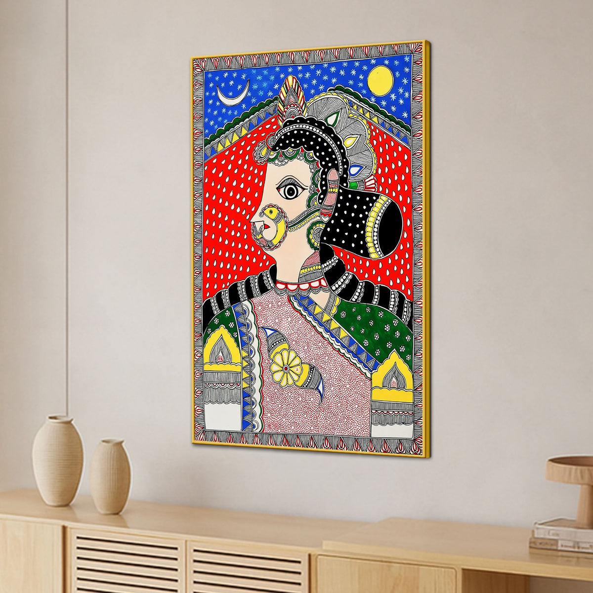Ethnic Indian Lady Madhubani Canvas Painting