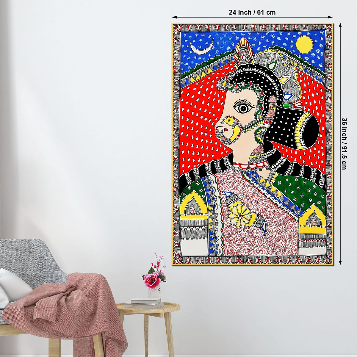 Ethnic Indian Lady Madhubani Canvas Painting