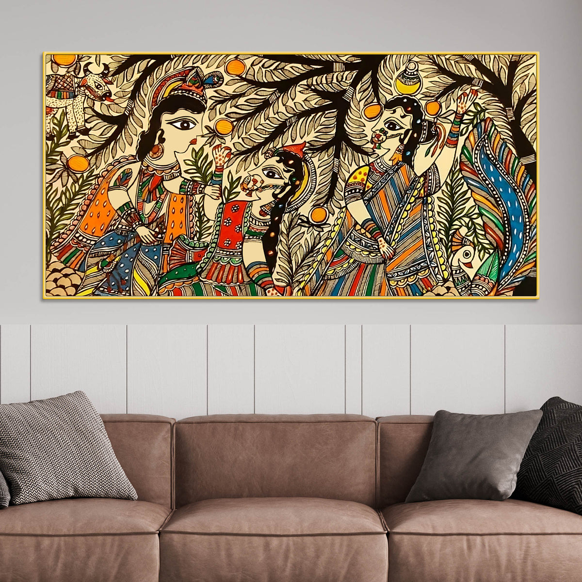 Ethnic Indian Madhubani Canvas Wall Painting for Cultural Home Art