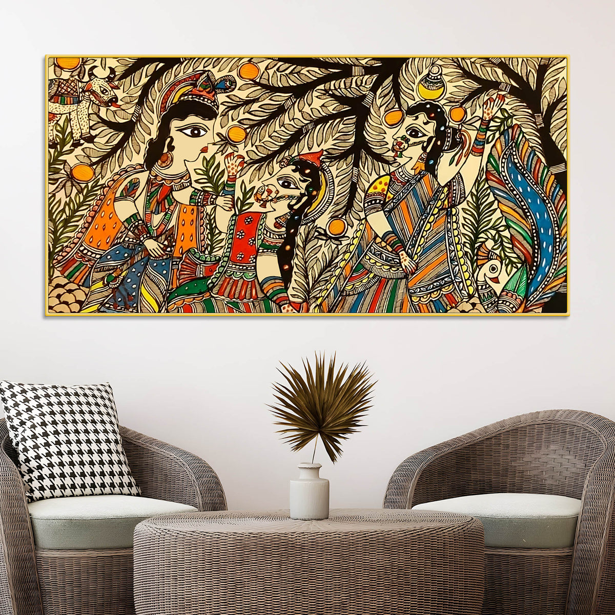 Ethnic Indian Madhubani Canvas Wall Painting for Cultural Home Art