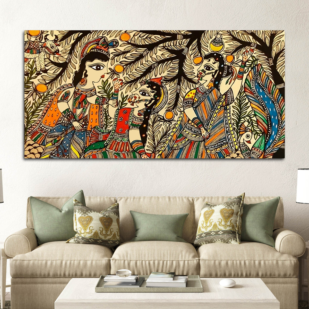 Ethnic Indian Madhubani Canvas Wall Painting for Cultural Home Art