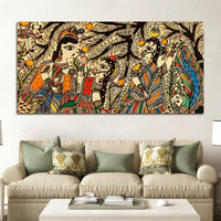 Ethnic Indian Madhubani Canvas Wall Painting for Cultural Home Art