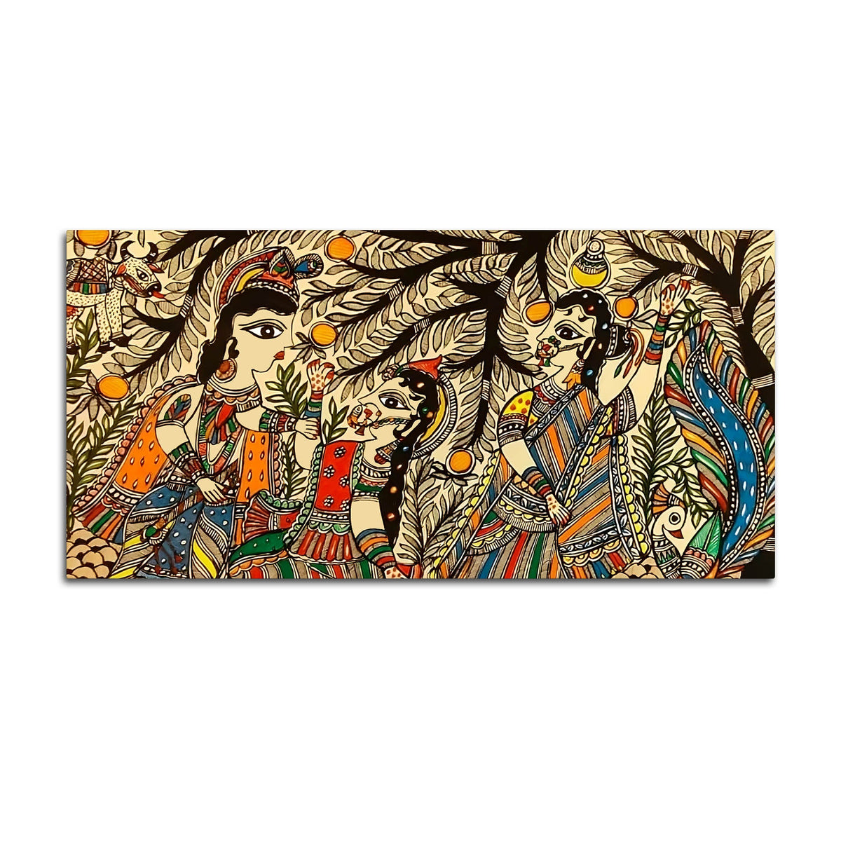 Ethnic Indian Madhubani Canvas Wall Painting for Cultural Home Art