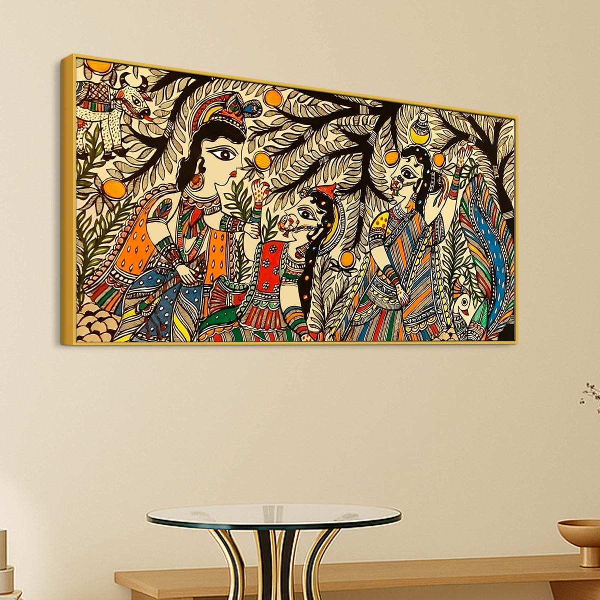 Ethnic Indian Madhubani Canvas Wall Painting for Cultural Home Art